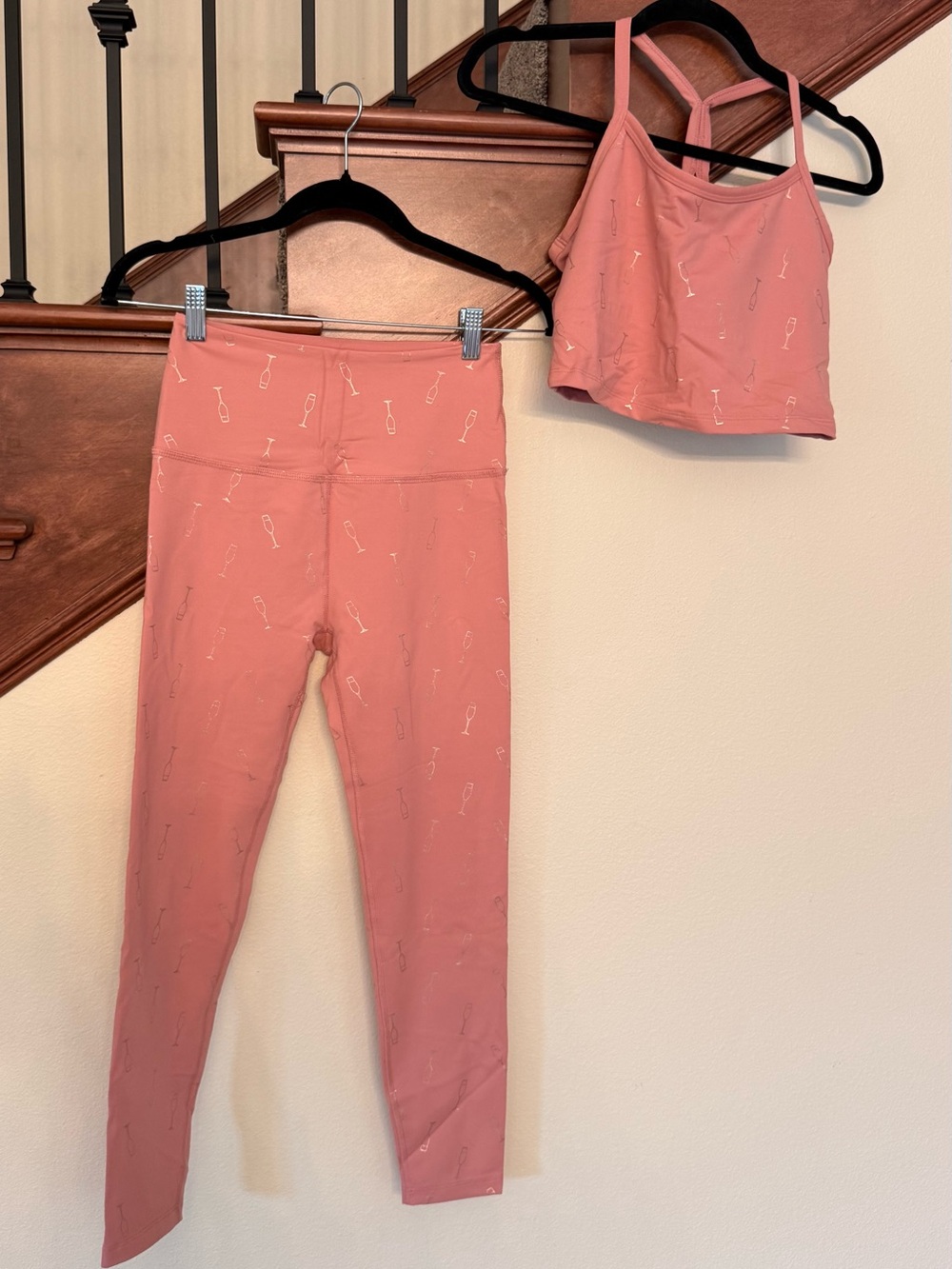 Beyond Yoga Dusty Rose Leggings and Strappy Crop Top Set